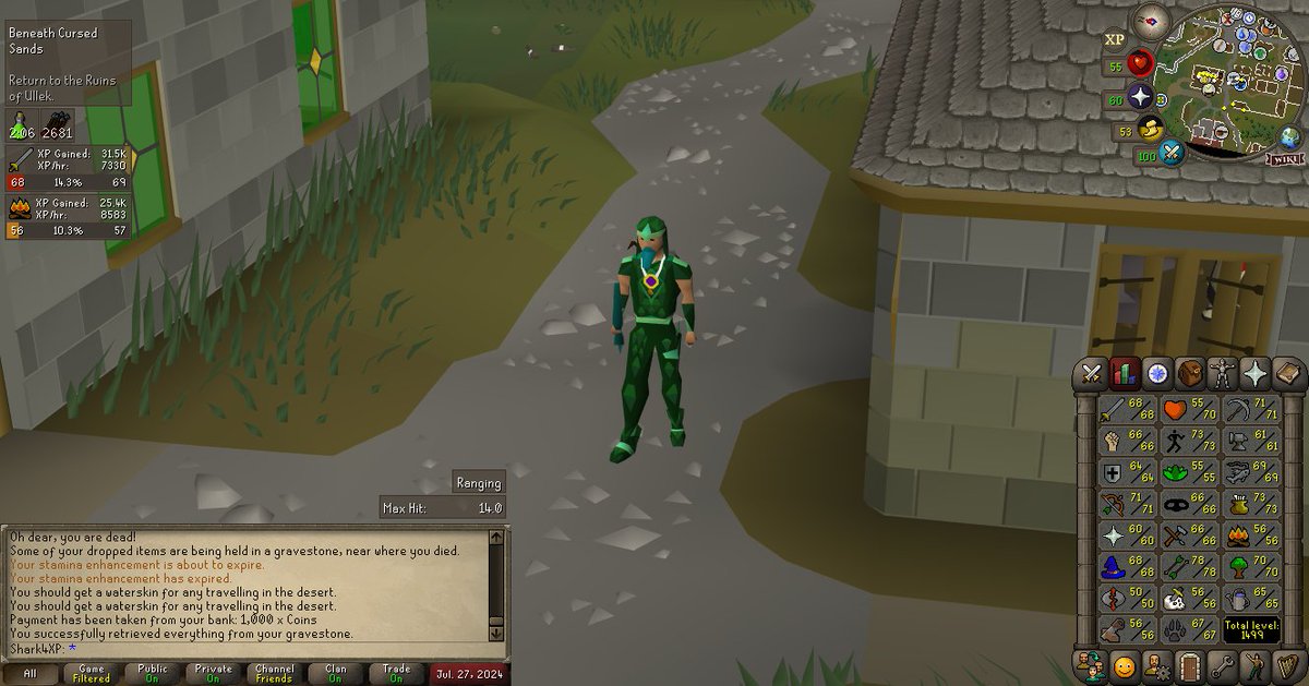 been attempting beneath sands boss, and I have wiped so many times lol might stream attempts in the morning #osrs also close to 1500 total level :D