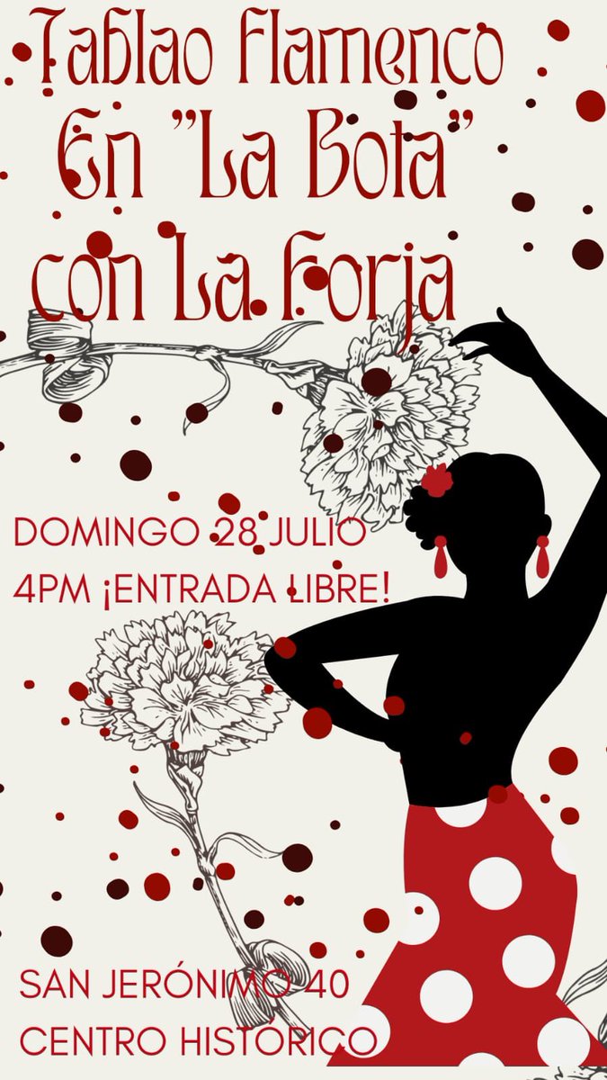 Este domingo 28 de julio tenemos tablado flamenco en La Bota con @flamencoforja . Te esperamos con todo el arte y la pasión del flamenco. #venalabota #flamenco #tabladoflamenco #comidaespañola #paella #comidamexicana