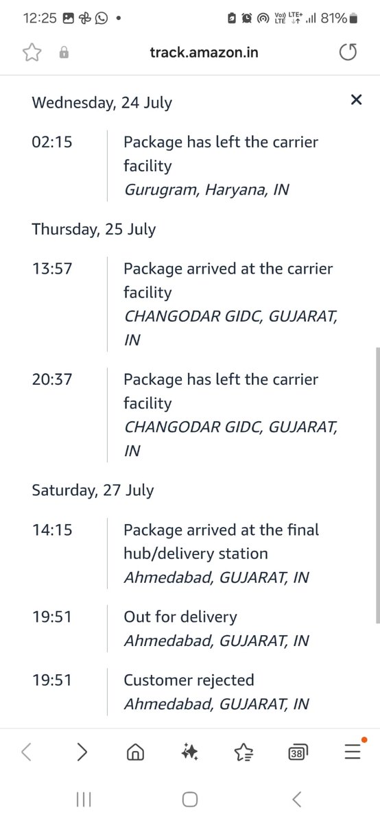 KaivanDoshi's tweet photo. @Amazon, our package with the provided tracking ID 342881071657 has not arrived. There has been no attempt to contact us, yet it shows as "Customer Rejected." Please see the attached snapshots for reference. https://t.co/mK2Q9uEhpV