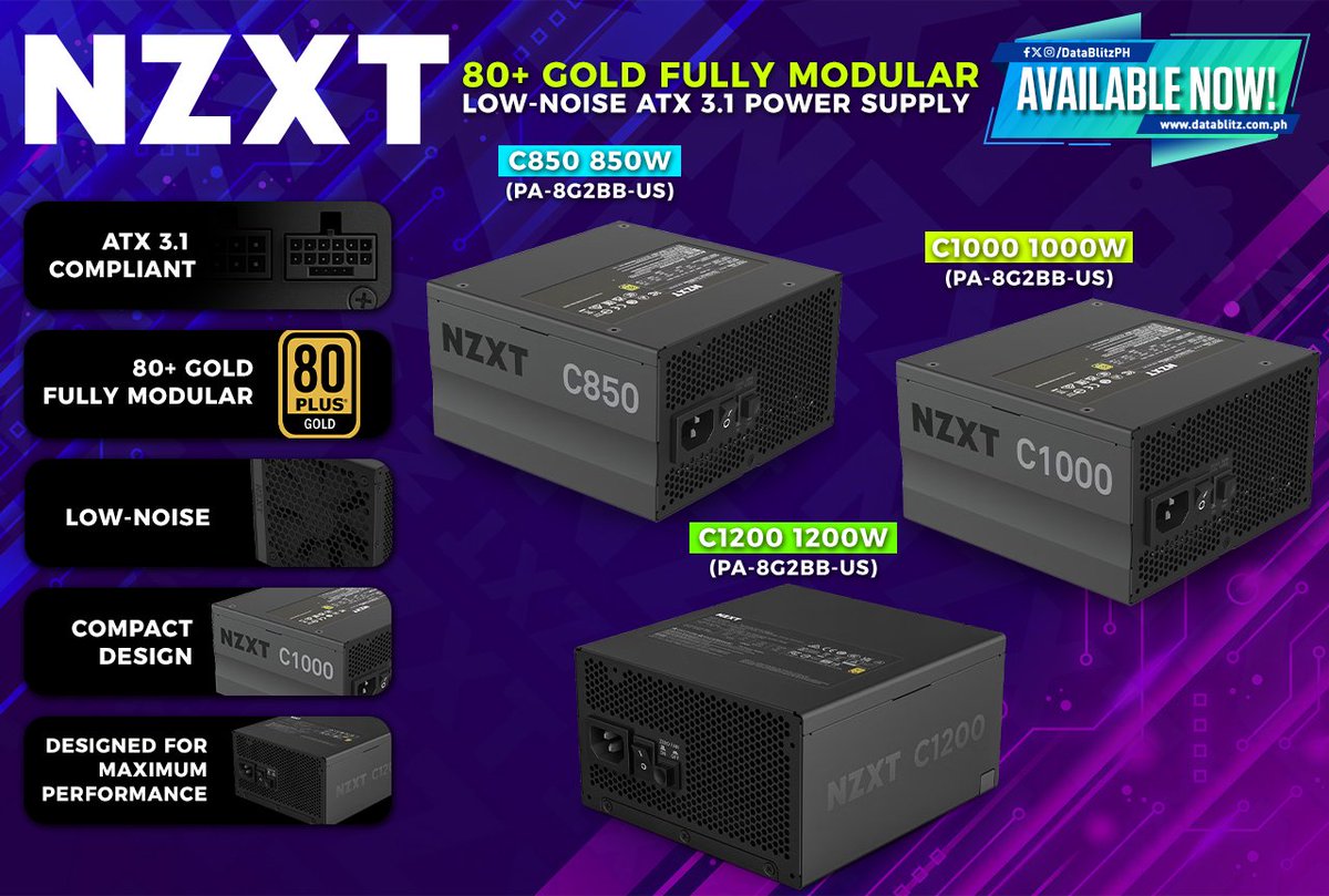DataBlitzPH's tweet image. POWER WITHOUT COMPROMISE 💪🏻💥

NZXT C850 850W ATX 3.1 Power Supply + NZXT C1000 1000W ATX 3.1 Power Supply + NZXT C1200 1200W ATX 3.1 Power Supply will be available today at DataBlitz branches and E-commerce Store!

#DataBlitz #NZXTC850 #NZXTC1000 #NZXTC1200 #PowerSupply