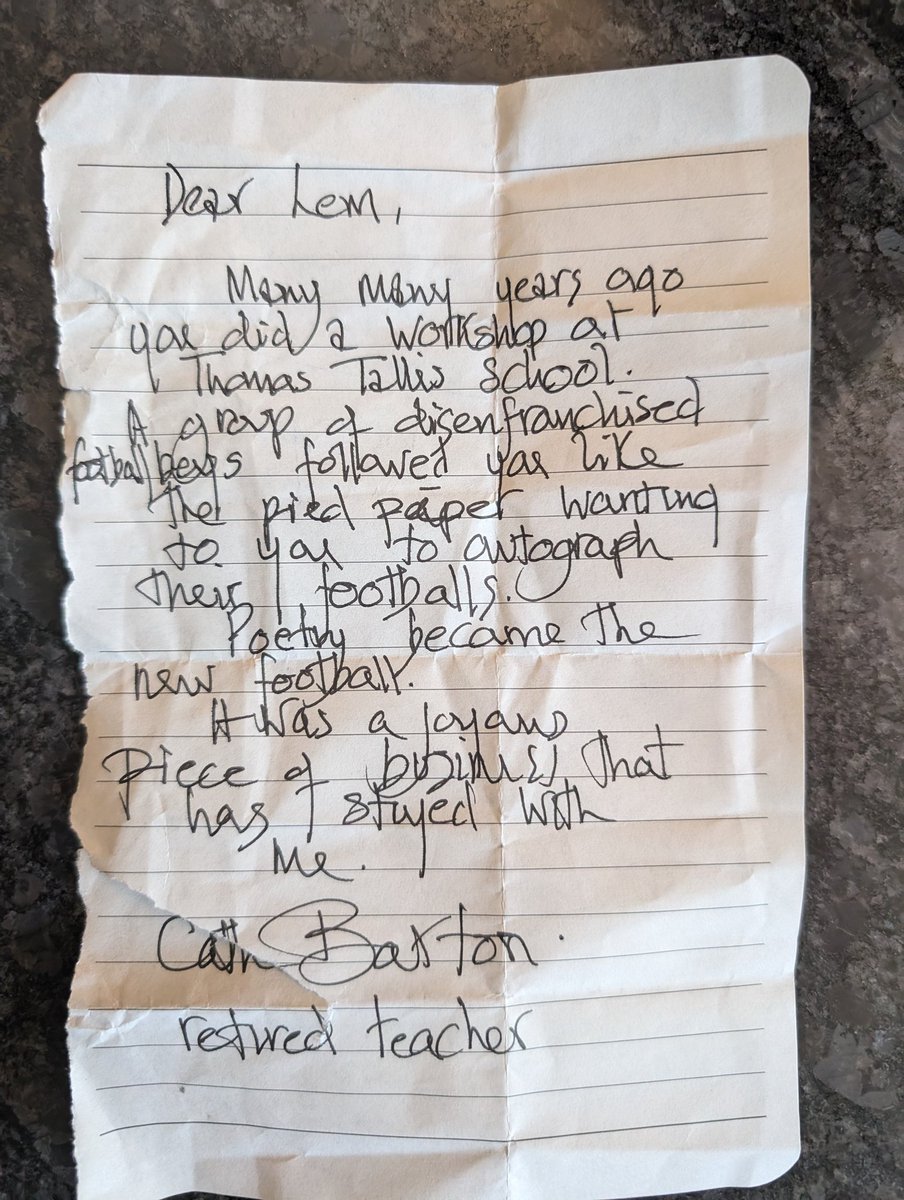 Received this note at #WOMAD from a teacher:  I remember those workshops at #thomastallis school  and also #kidbrooke in Greenwich.