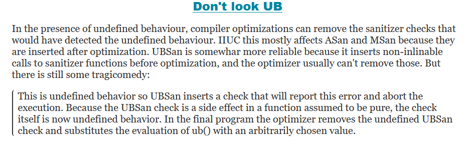 zrkba's tweet photo. undefined behaviour means the compiler can do what it wants, such as removing your check for undefined behaviour (source: https://t.co/eopMroIFZP ) https://t.co/DLUrBRwW8B