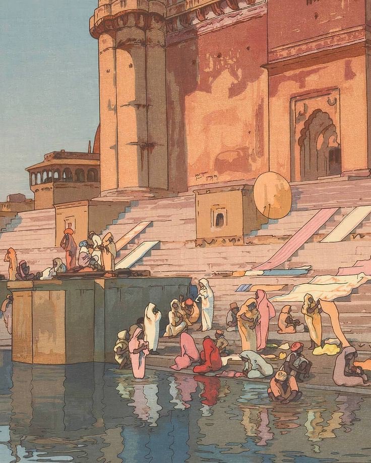 earth_tracker's tweet photo. Hiroshi Yoshida, a renowned woodblock print artist, traveled to India in 1930 to explore its landscapes and culture. 

Here is India through the eyes of this distinguished Japanese artist. Thread 🧵

1. Ghats of Benaras https://t.co/JHCEAao3T9