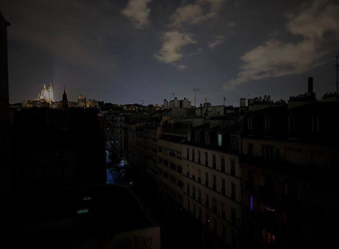 God Is In Control. 
Just twenty four hours after the opening olympic debauchery in Paris  they get a  blackout - the only lights that could be seen were on the Basilica  Of The Sacred Heart Of Jesus - Sacré-Cœur Basilica located at the summit of the butte of Montmartre. From its