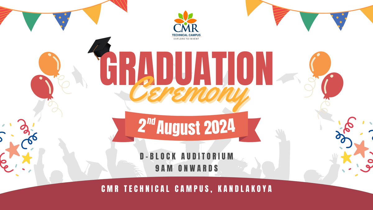 CMRTCofficial's tweet image. 🎓✨ Celebrate the Class of 2024! Join us for a memorable graduation ceremony on August 2nd at 9 AM, D-block auditorium, CMR Technical Campus. Let’s make this milestone unforgettable together!

#cmrtc #cmrg #cmrtechnicalcampus #cmrgroupofinstitutions #Graduation2024