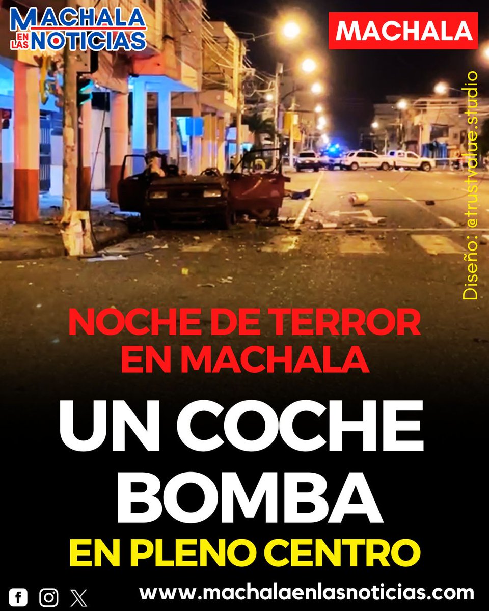 #URGENTE #COMPARTE 
El centro de Machala vivió una noche de terror
El estruendo se escucho en varios sectores de las ciudad alertando a la ciudadanía.
En el vehículo habrían quedado los restos de artefactos explosivos y cilindros de gas que fueron utilizados para el atentado