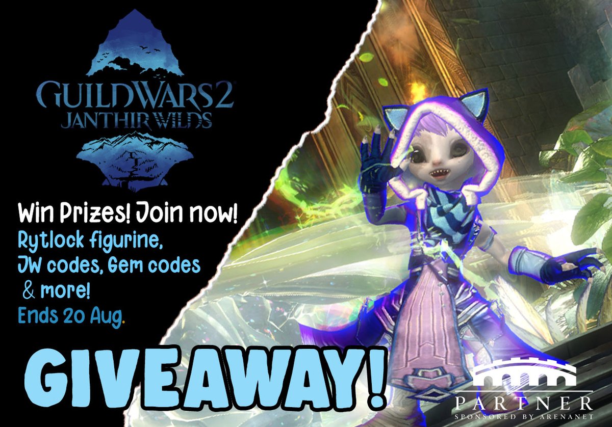 To celebrate &amp; hype up #GuildWars2 's new expansion  Janthir Wilds on 20th Aug, we're having a #giveaway! 🎉

Join here!
🔸 gleam.io/3QxA1/guild-wa…

Get #GW2 here! 
🔸Expansion: guildwars2.go2cloud.org/aff_c?offer_id…
🔸Free base game: guildwars2.go2cloud.org/aff_c?offer_id…

Good luck everyone! ❤️