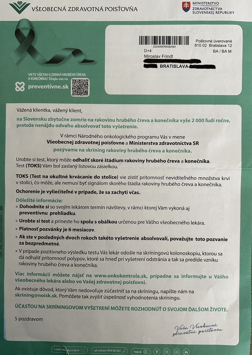 MiroFrindt's tweet photo. Viem, že teraz je v kurze olympiáda, ale!!! Toto mi prišlo zo zdravotnej poisťovne a využil som to. Nezanedbajte. “Intímne tortúry“ vybavíte doma, lekárovi donesiete skúmavku. Ak vám to poisťovňa pošle, nehádžte to do koša! Robíte to pre seba.
#rakovina #prevencia #zdravie #vszp https://t.co/crOQlzZzZe