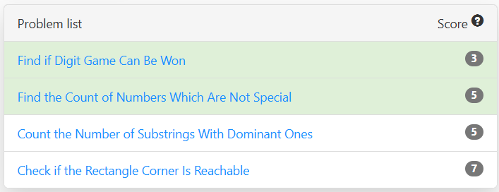therightrag's tweet photo. @codechef Starters 144 Div 4: 🧩 2/3@
@LeetCode Weekly 408: 💡 2/3 (TLE on 1)
🚀Onward!
#Coding #Programming #LeetCodeContests #contest #CodeChef #dsa #LeetCode #codechefcontest #cp #CodingChallenges #CodingContests https://t.co/XLVmq97XHH