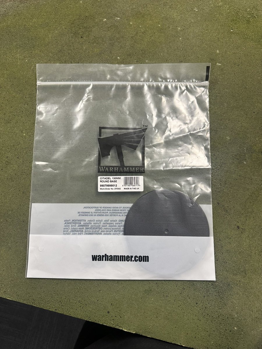 I’m a die hard save the trees or world guy. 
However I find it silly that GW thinks it’s ok to pack a 130mm base in this size bag. I’m sure you could have made a smaller one?