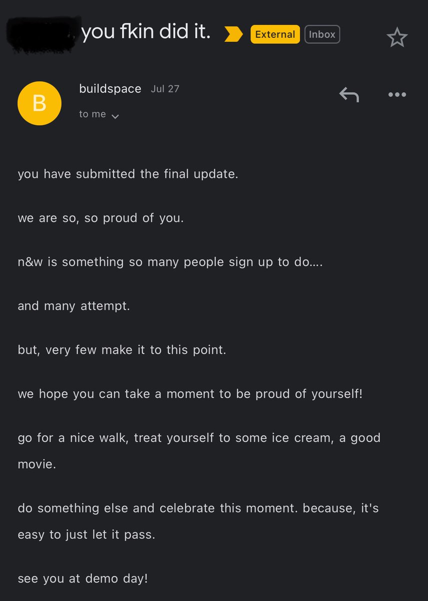 sincerelytara's tweet photo. YAY!! 🎉 We did it, guys!! 🥳💪 @_buildspace @_nightsweekends  Thank you so much :)) https://t.co/2QFJSqdmEO