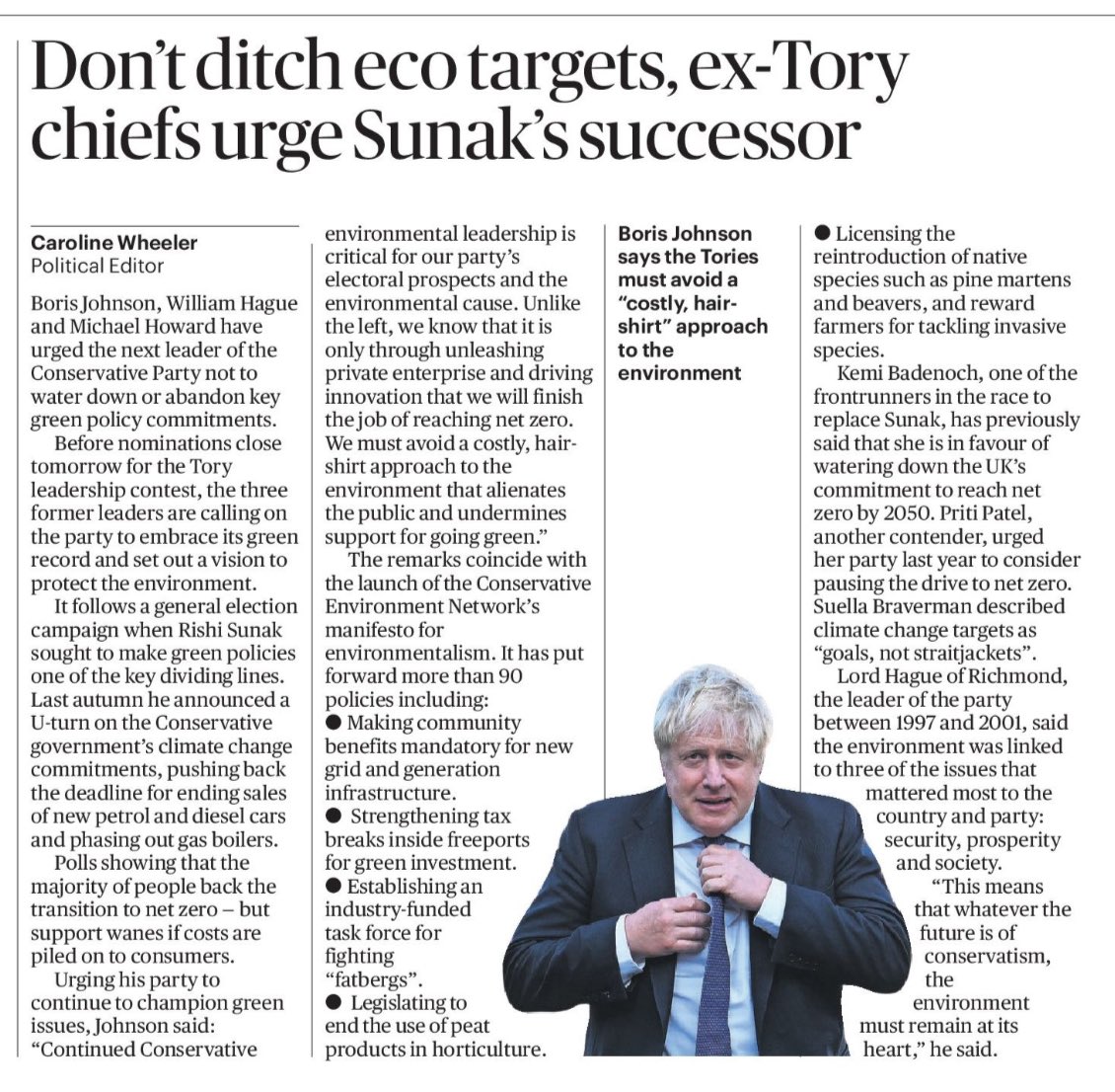 CEN is launching our manifesto today, with over 90 policies to put the environment at the heart of conservative renewal. Three former Conservative leaders have supported the launch with a call for the party not to abandon its environmental commitments.