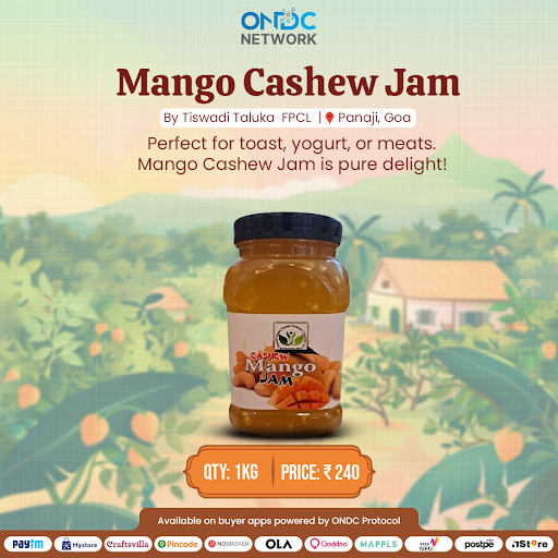 ONDC_Official's tweet photo. Discover the taste of pure bliss with our Mango Cashew Jam from Tiswadi Taluka, Goa. 🌴 Perfect for adding a tropical twist to your breakfast or snacks. 🍯✨ #DirectFromFarm #GoanDelights #ONDCNetwork
Order now: https://t.co/TS6zXm4j8u
ONDC par ab har business ke liye Bharat khulega
#ondc #DigitalIndia #everyonescommerce #BharatKhulega #mango #mangojam
@PiyushGoyal | Rajesh Kumar Singh | Sanjiv Singh | @anilarch | @NandanNilekani | @AdilZainulbhai | @rssharma3 | @buzzindelhi | @sureshksethi | @dilipasbe | @jaxayshah | @ramann_siva | @ashishchauhan | @pramodkvarma | @SujithNairK | @kumarraja1 | @praveendel | @KoshyTK | @shireeshjoshi | @jainvibhor | @sfacindia