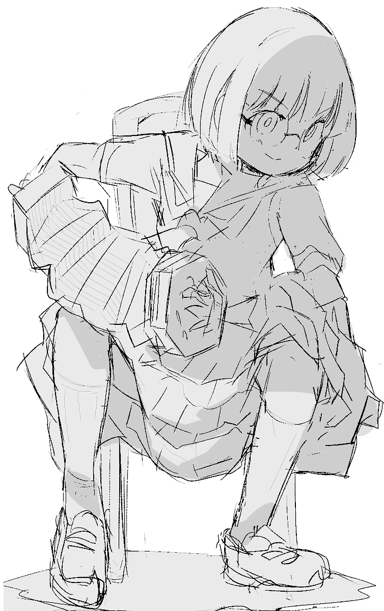 カラーイラストを描こうと思ったけど、なんか途中で気力がなくなったのでラフの供養。蛇腹楽器を片膝に乗せてドヤ顔で演奏してる姿はすごい好き。