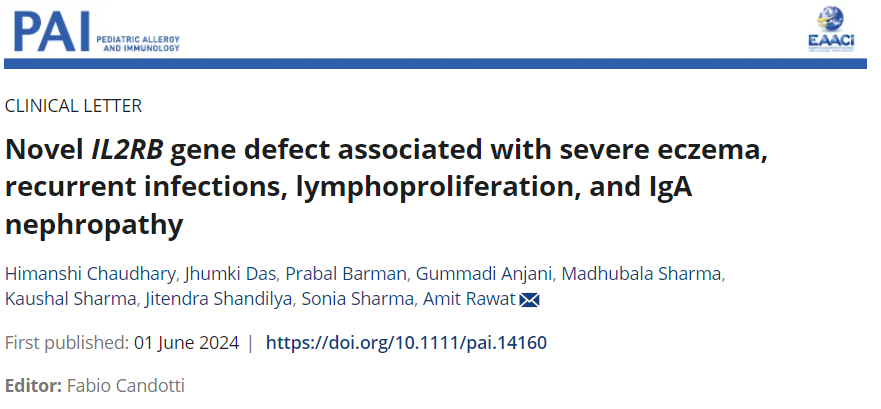 pai_eaaci's tweet photo. On June Issue, there is a #Letter to the Editor “Novel #IL2RBgene defect associated with severe #eczema, recurrent infections, #lymphoproliferation, and #IgA #nephropathy”, by Himanshi Chaudhary et al.
🔗 https://t.co/rMdvtM0g21
#severeeczema #recurrentinfections #PAI_journal https://t.co/HQh32FwLVO