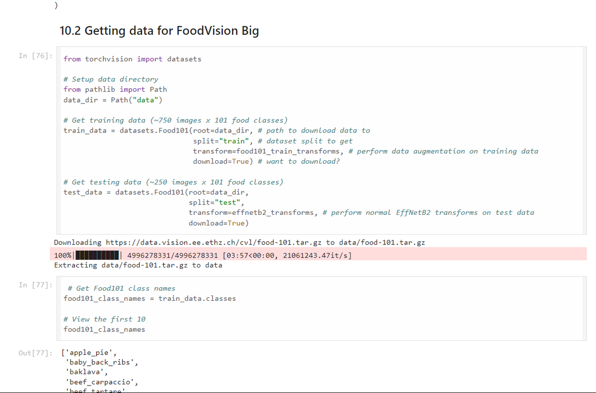 nabin_yd_'s tweet photo. Day 58: Created a model and transforms for FoodVision Big, experimented with a subset of Food101, datasets into DataLoaders, trained the model, inspected loss curves. Checked model size too! 

#LSPPDay58 #60DaysOfLearning2024 #LearningWithLeapfrog @lftechnology https://t.co/8Ptb8UYK3y