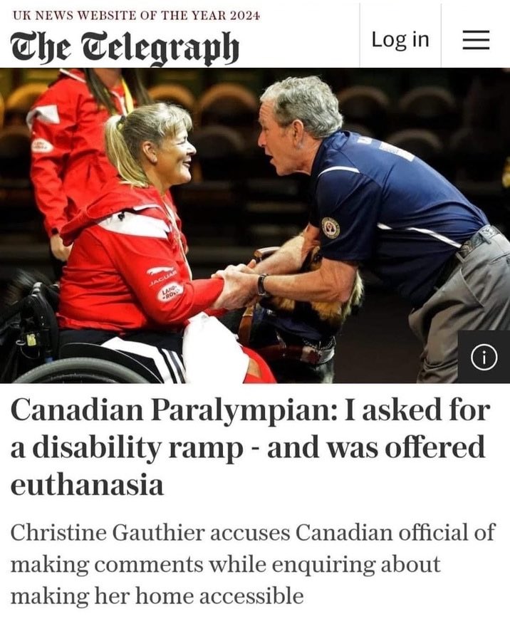 Hablando de los JJOO, la competidora paralímpica de Canadá 🇨🇦 Christine Gauthier pidió ayuda al gobierno de Trudeau para una rampa en su casa y el gobierno le ofreció la EUTANASIA.