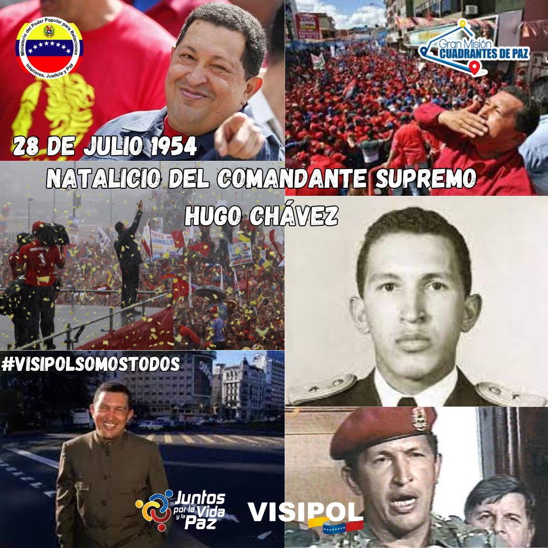 Hoy Celebramos los 70 años del comandante supremo Hugo Chávez , un líder que dejó una huella imborrable en la historia de Venezuela y en la lucha por la justicia social. Su legado sigue inspirando a millones en la búsqueda de un mundo más equitativo.

#VotaPorLaPaz2024
