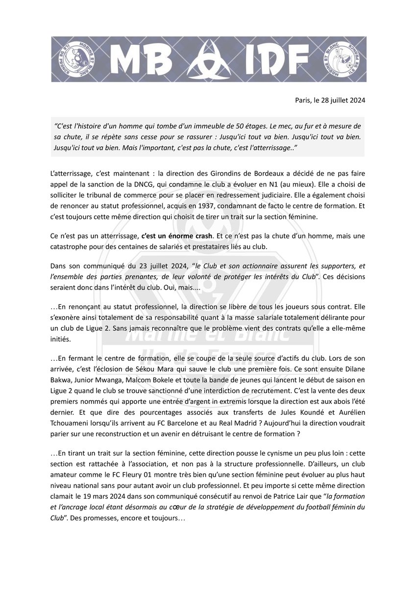 MBIDF's tweet image. Communiqué MBIDF - 28/07/2024