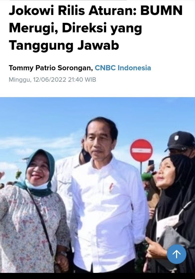 tahun 2022 ⁦<a href="/jokowi/">Joko Widodo</a>⁩ bilang 
BUMN rugi direksi yang bertanggung jawab

tahun 2024 <a href="/jokowi/">Joko Widodo</a> pasti KAGET bumn rugi direksinya siapa
