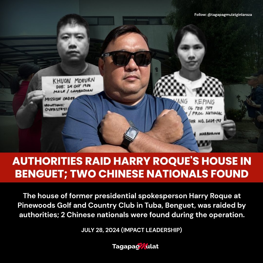 tagapagmulat's tweet photo. Immigration confirmed that the house in Tuba, Benguet, which they raided and where two foreign nationals involved in illegal POGO were hiding, is owned by Duterte's spokesperson and legal counsel. https://t.co/tlD93UmAIb