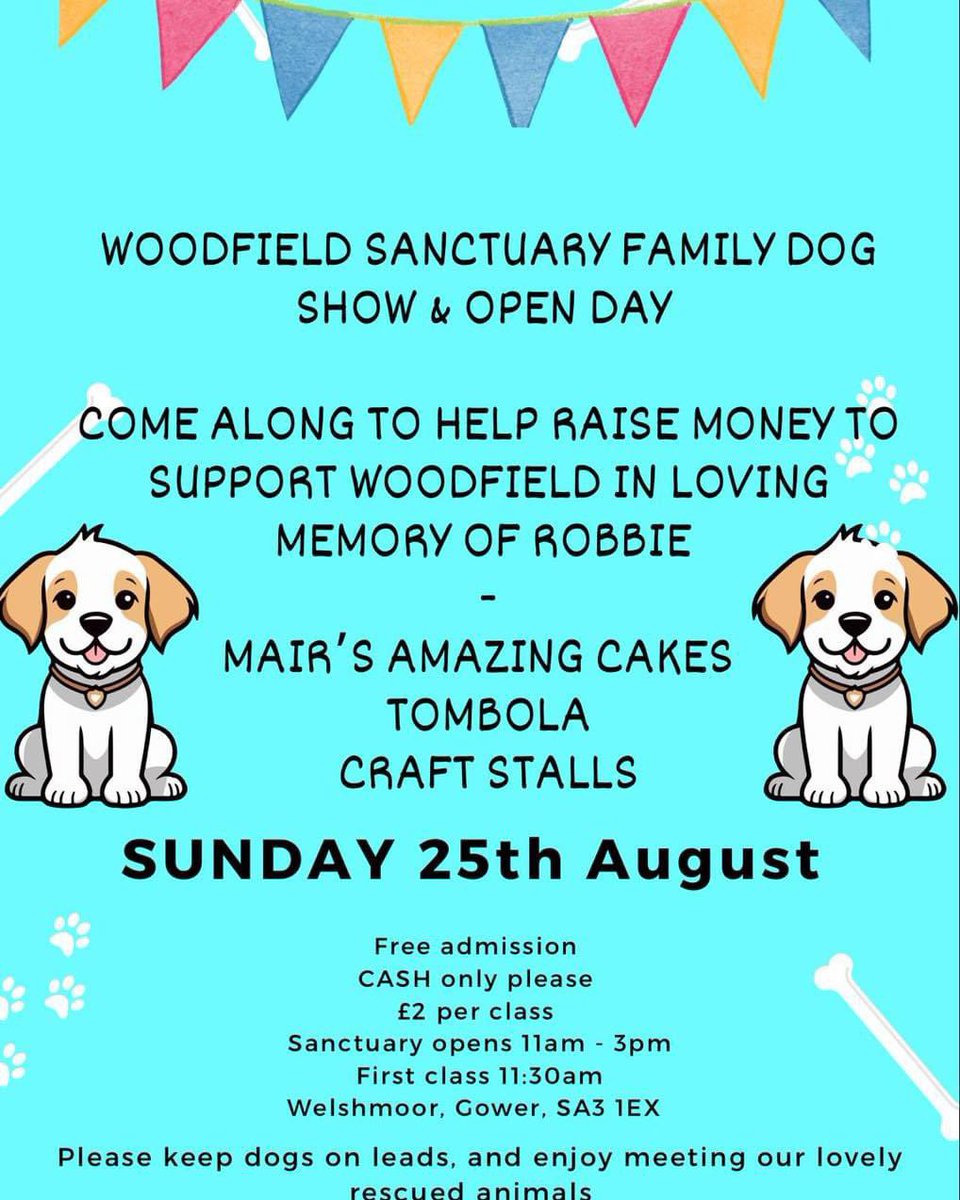 We have this lovely fundraising event coming up. Robbie always loved the dog shows, seeing all the different entrants. It will be a fun day out, we would love to see you there 💜

(Plus Mair’s delicious cakes 🧁🍰🥧🧁🍰🧁🥧)

Please note we are a cash only venue 💜