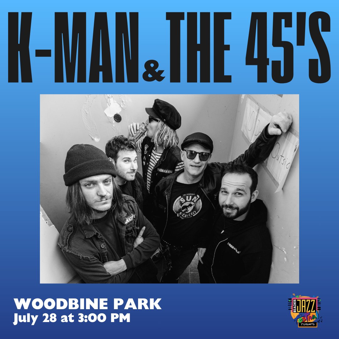 K-Man &amp; The 45s are back with their energetic and ultra fun ska music today at 3:00PM!

📍Woodbine Park
💲Free Admission

Big Thanks to sponsor <a href="/olg/">Olivier Gutknecht</a>.ca 💙