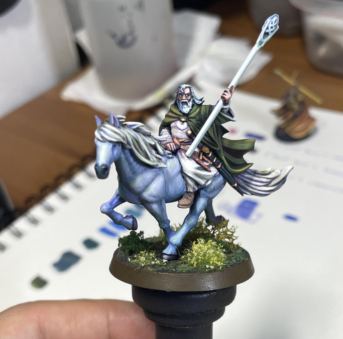 Gandalf the (many variations of) White [by laughingskullminis]
  
 #paintingminis #miniaturepainting