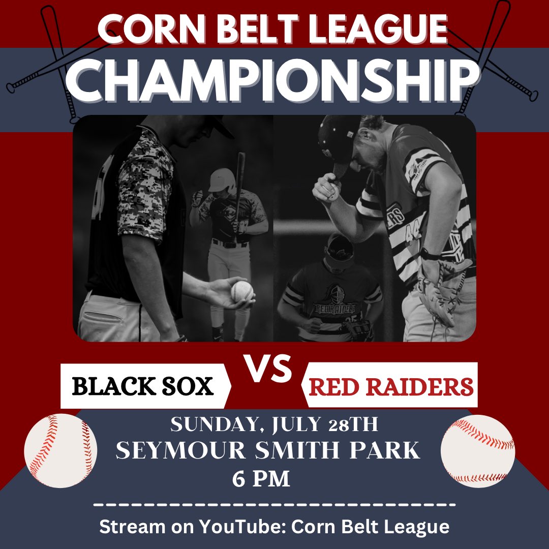 The Corn Belt League championship game will feature a matchup between the underdog Black Sox and the dominant Red Raiders. This highly anticipated matchup is set to take place at 6 PM at Seymour Smith Park.
