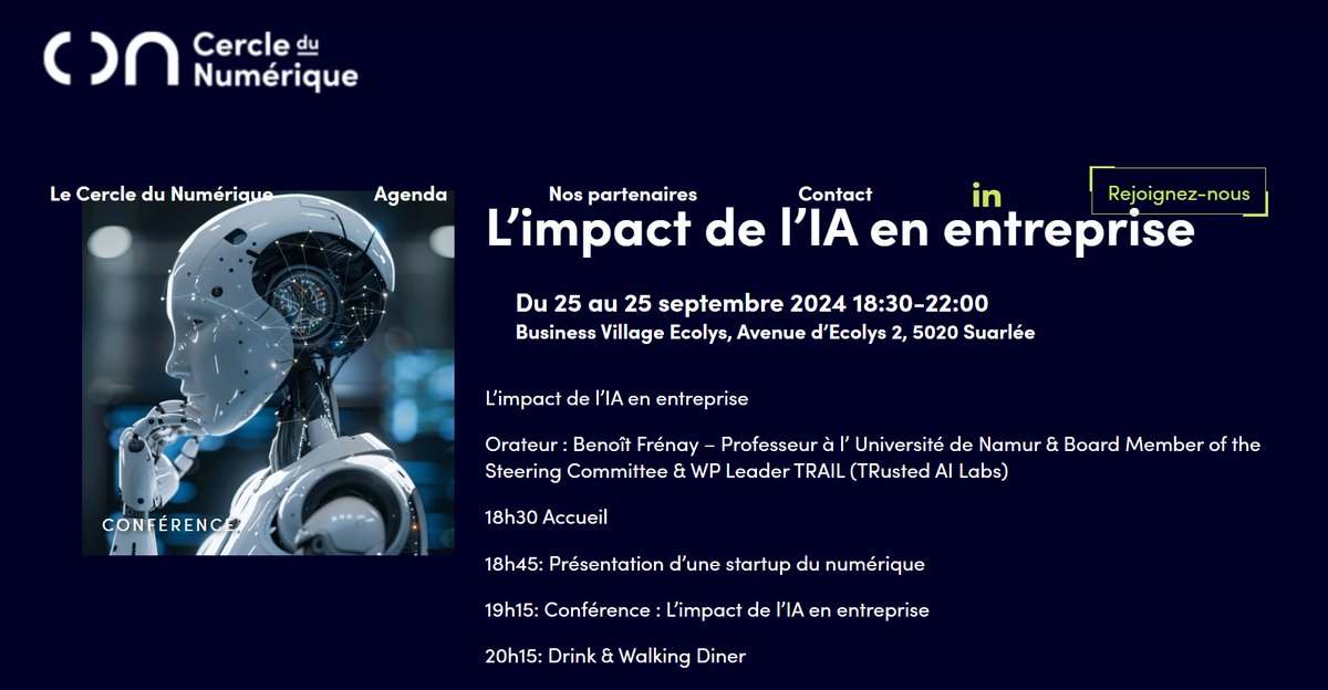 Professionnel du numérique ? Rejoignez le Cercle du Numérique (cercledunumerique.be) dès aujourd'hui ! Le Cercle met en oeuvre une dynamique d’échanges, de partage d’expériences et explore les orientations futures des TIC sous l’angle de l’innovation.  #AI #IA #numerique