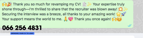 CV_Jobseeker's tweet photo. Start your success here!👇🏿
Enhance your job search with our revamped CV!
1️⃣ Connect 📲
2️⃣ Select revamp CV
Ready to excel?
Check it out 👉🏿 |

📎 https://t.co/9GO8vhCMcv|

Find out more | #JobSeekersSA https://t.co/QZAR7P2alx