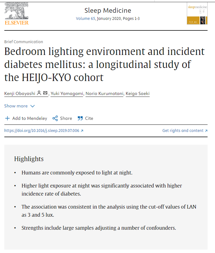 BlueLightDiet's tweet photo. It's time for you to see the light.
Actually, its time for you to not see the light at night.
In this study of elderly adults, artificial light at night of just over 5 LUX, increased their risk of diabetes by three times.
Even at 3 lux, the results were significant. An on/off blinker light on one of your electronic devices can generate three lux of light.
Continually exposing yourself to light at night is kind of like eating cupcakes 24/7.
TLDR = Light at night is a cupcake. Put it down.