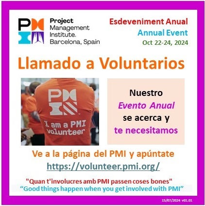 🚀 ¡Únete como voluntario en el evento anual del PMI Barcelona del 22 al 24 de octubre! 
🌟 Contribuye, crece y conecta con otros profesionales. Inscríbete en volunteer.pmi.org
 #PMIBarcelona #Voluntariado #GestiónDeProyectos