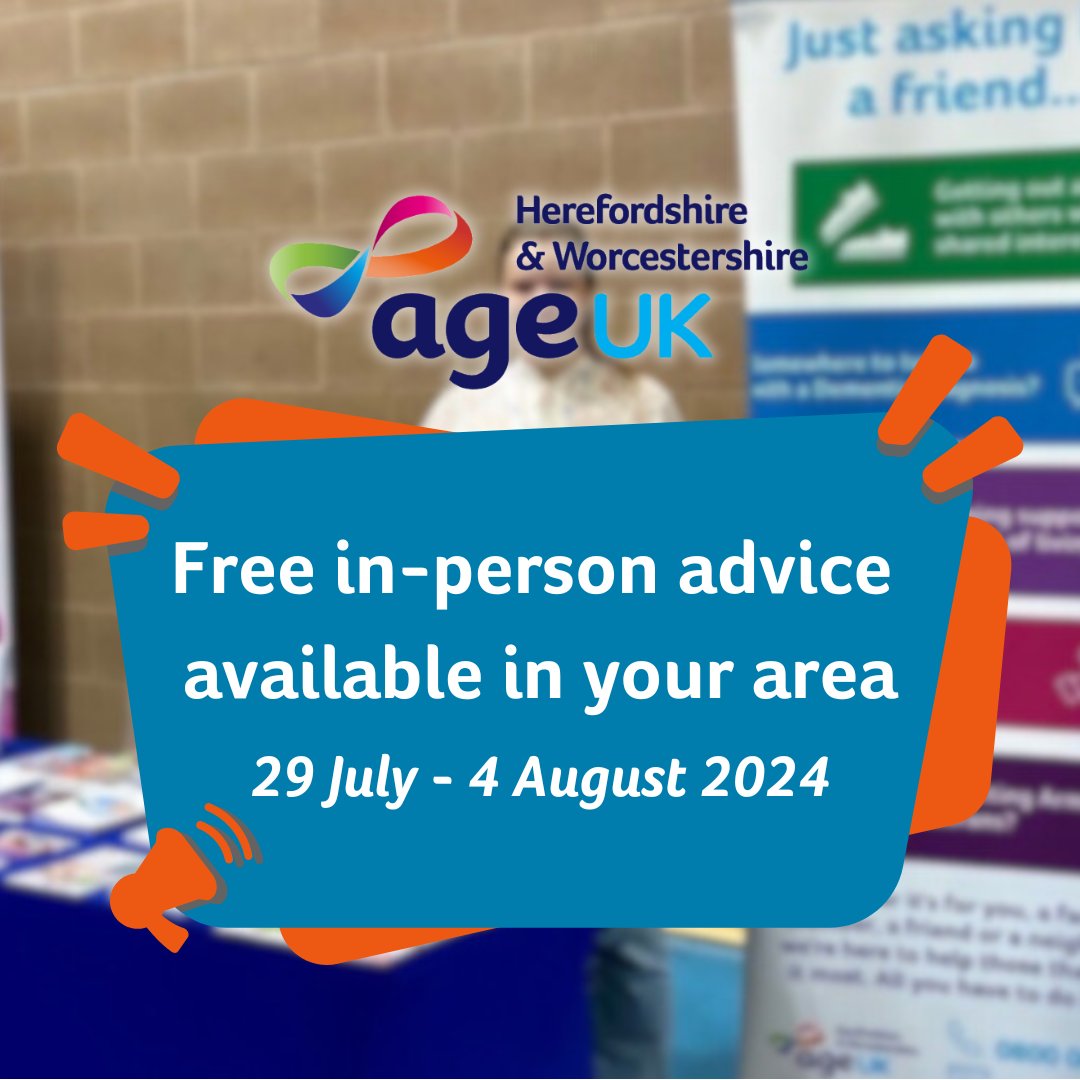 Age UK H&W (@ageukhw) on Twitter photo Talk to us at:
๐ <a href="/EveshamPlay/">Evesham Adventure Playground</a>ย WR11 1XH.
๐๏ธ Tuesday 9.30am - 11.30am
๐Age UK Ross-On-Wye Charity Shop. HR9 5BU.
๐๏ธFriday 10am - 12.30pm
๐ <a href="/OnsideAdvocacy/">Onside Advocacy</a> Riverside Health & Wellbeing Hub. WR11 4RD.
๐๏ธ Friday 9.30am โ 4pm
No need to book - just drop in. Talk to us at:
๐ <a href="/EveshamPlay/">Evesham Adventure Playground</a>ย WR11 1XH.
๐๏ธ Tuesday 9.30am - 11.30am
๐Age UK Ross-On-Wye Charity Shop. HR9 5BU.
๐๏ธFriday 10am - 12.30pm
๐ <a href="/OnsideAdvocacy/">Onside Advocacy</a> Riverside Health & Wellbeing Hub. WR11 4RD.
๐๏ธ Friday 9.30am โ 4pm
No need to book - just drop in.