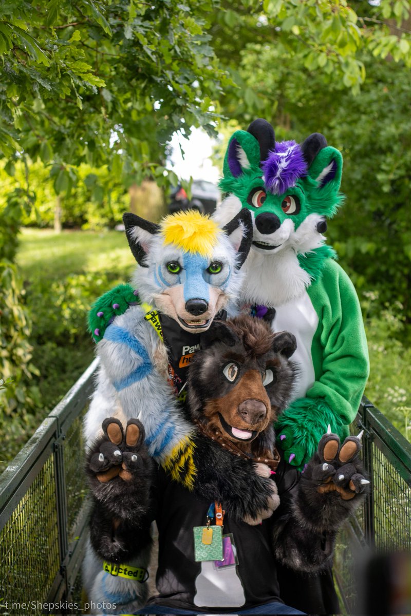 Caertha1's tweet photo. Looks like youre not crossing this bridge~ surely not when there is a bear and a drolf blocking the way... The blue one might be distracted with paws 🐾🐾🥰

@crazyw0lf_00 and pedro

THANKS BLAZESHEPSKY FOR THE PICS!!!!

*Free art raffle on my account*

#FursuitFriday #fursuiter https://t.co/3dAHuS6aVf