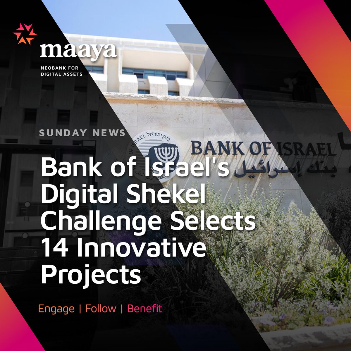 DigiMaaya's tweet photo. Israel's central bank advances its digital currency ambitions by selecting 14 groundbreaking projects for the Digital Shekel Challenge, aiming to shape the future of financial technology.

#DigiMaaya #DigitalCurrency #BankOfIsrael #DigitalShekel #Fintech #Innovation #Fintech https://t.co/ChhrJZvsxT