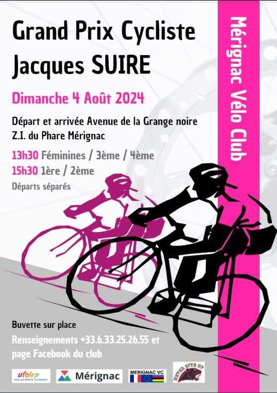 Dimanche prochain, le Mérignac Vélo Club organise sa course cycliste à #Merignac sous l'égide de l'Ufolep33. 🙂
Venez y assister et encourager les participant·e·s aux deux courses de l'après-midi ! 🚴‍♀️🚴‍♂️
Voici l'affiche de l'événement diffusée par le club. ⬇️