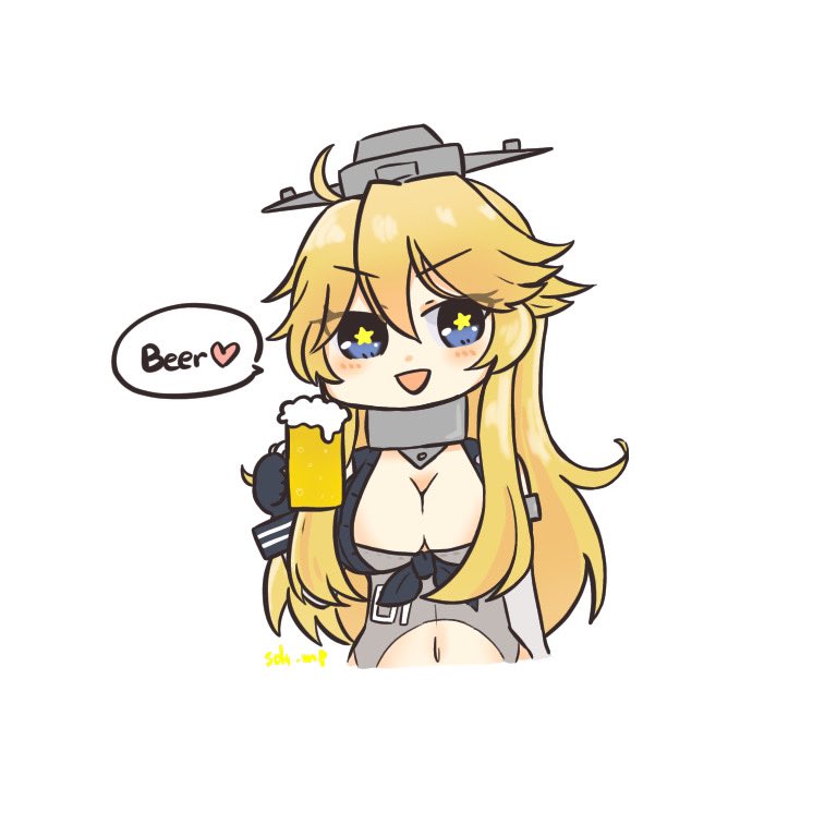 アイオワ(艦これ) 「あついのでビールが進むね」|花梨(かりん)。@仕事と原稿中のイラスト