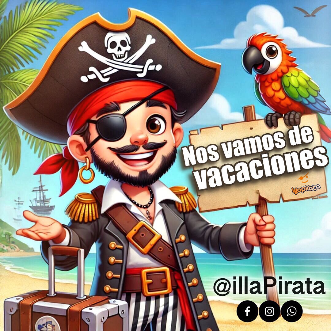 illaPirata's tweet photo. ¡Nos vamos de vacaciones! 🏖️

Durante el mes de agosto, el parque permanecerá cerrado por vacaciones. 

A través de los teléfonos del parque, os seguiremos dando toda la información que necesites, ¡no dudeis en consultarnos!

963836966 / 649820232 📲

Volvemos en septiembre. 🤗 https://t.co/cdfrIbZ8d9