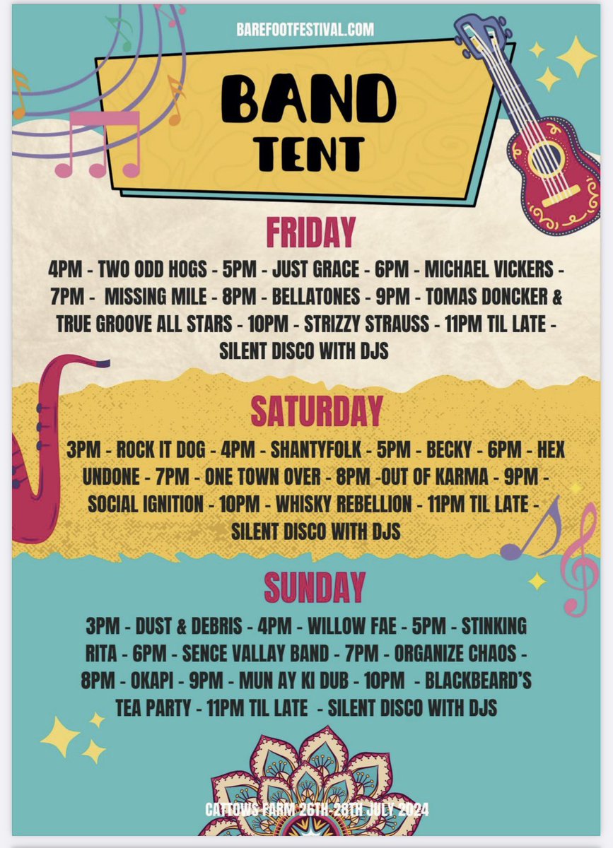 Barefoot Festival. Stinking Rita will be performing Live today. Sunday 28th July 2024.