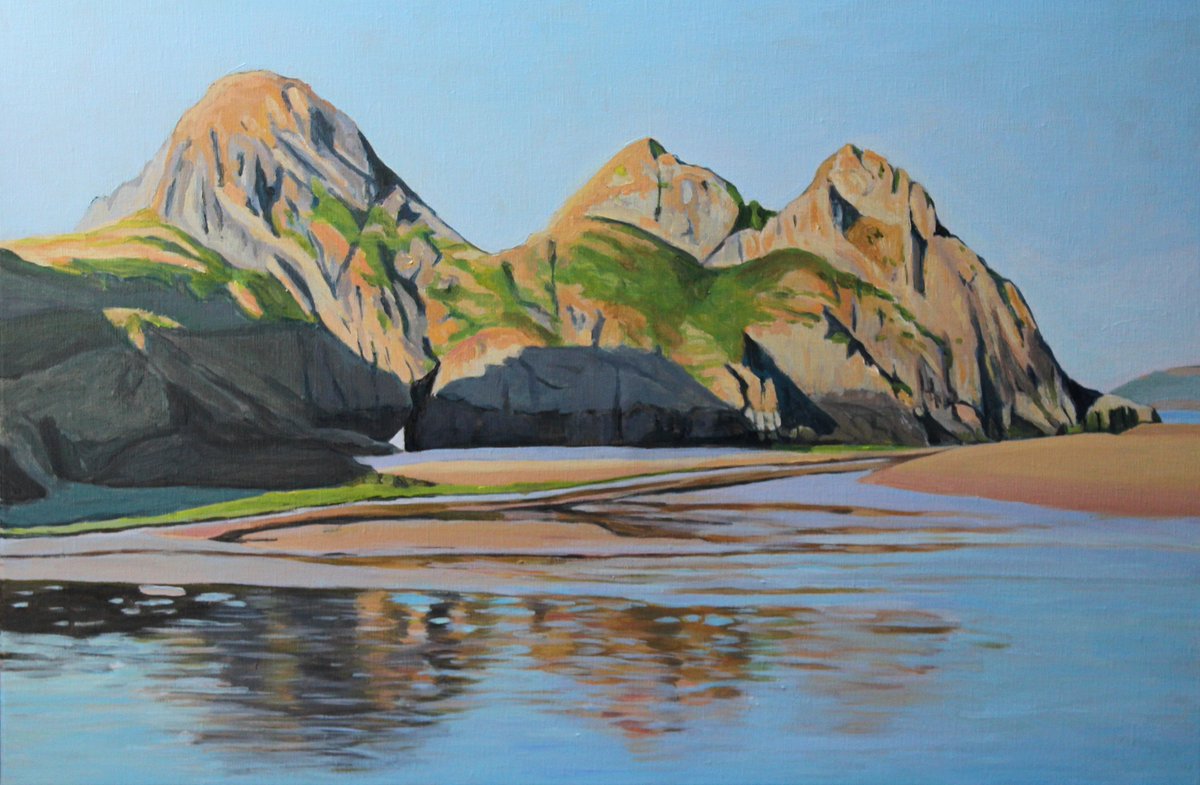 SwanseaArtist's tweet photo. "Shifting Shadows on Three Cliffs" is my latest Three Cliffs-inspired work and is now available to buy - more details to follow... #threecliffsbay #gower #wales #acrylic #painting #linencanvas https://t.co/iQK725r9RS
