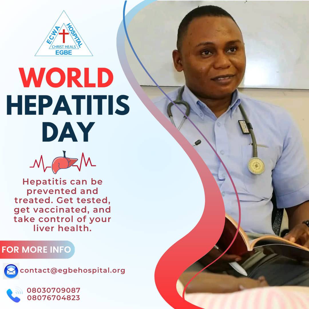 EgbeHospital's tweet photo. 🎉 World Hepatitis Day 2024 🎉

Raise awareness! Prevent Hepatitis A-E: Get vaccinated, practice safe sex, and maintain hygiene. Early detection saves lives!
#ECWAHospitalEgbe
#PublicHealthAwareness
#HepatitisPrevention https://t.co/BGtdlnVHAj