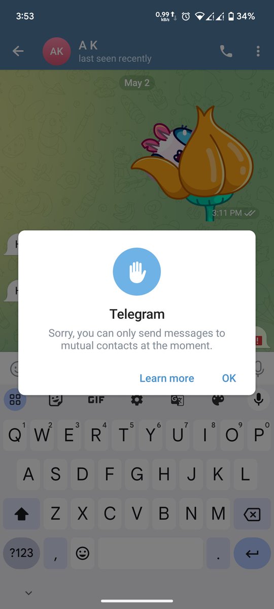 mr_zaif5's tweet photo. Dear Telegram Support Team,
I am writing to report an issue with my Telegram account. For over a month, I have been unable to send messages to any contacts. Additionally, I cannot reply to messages, even when someone initiates a conversation with me.
Please help. @telegram https://t.co/oKpkVeeepW