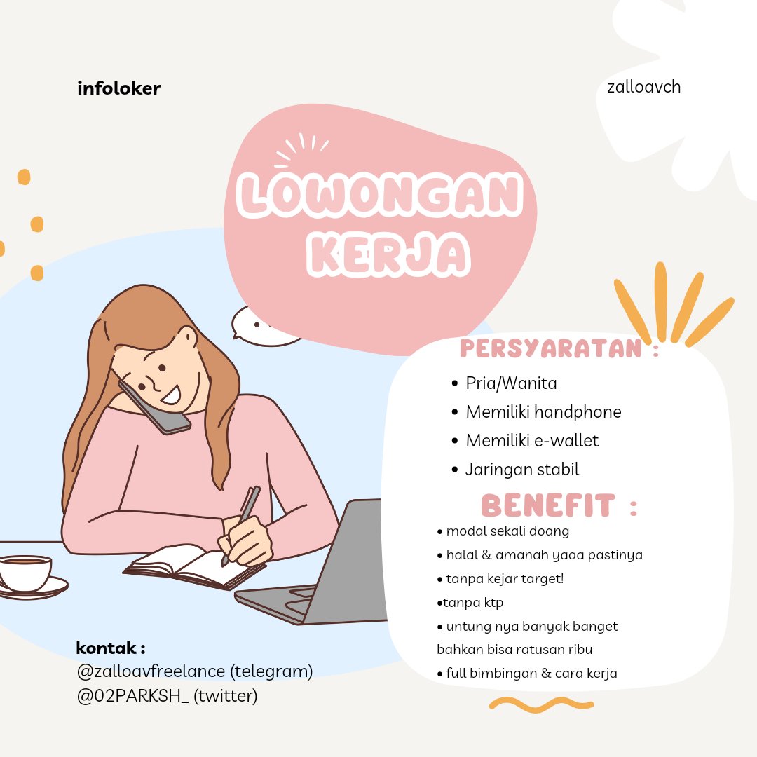 02PARKSH_'s tweet photo. halooo👋🏻‼️

ada ga sih yang mau kerja tapi sambil rebahan udah bisa punya penghasilan? modal punya hp + tele doang loh! rugi banget nih kalau ga join freelance aku yang udah paket lengkap ini, full bimbingan dari admin sampai paham, yang berminat bisa dm aku yaaa💗🎀 https://t.co/XFvjk7dMm8