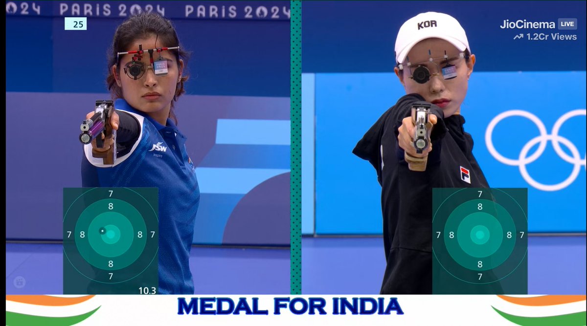 Indian gets first medal in Paris 2024, <a href="/realmanubhaker/">Manu Bhaker🇮🇳</a> wins Bronze in 10M shooting.

#Olympic2024 #india #IndiaAtOlympics