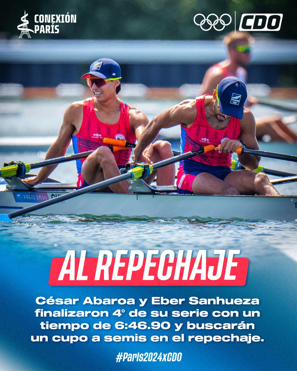 Esto aún no se termina😤

César Abaroa y Eber Sanhueza finalizaron 4° en su serie (LM2x) con un tiempo de 6:46.90. Con esto deberán volver a competir el lunes 29/07 en el repechaje por un cupo a semis🇨🇱💪

📸Óscar Muñoz/Team Chile

#Paris2024xCDO #CDOelCanalDeTodosLosDeportes