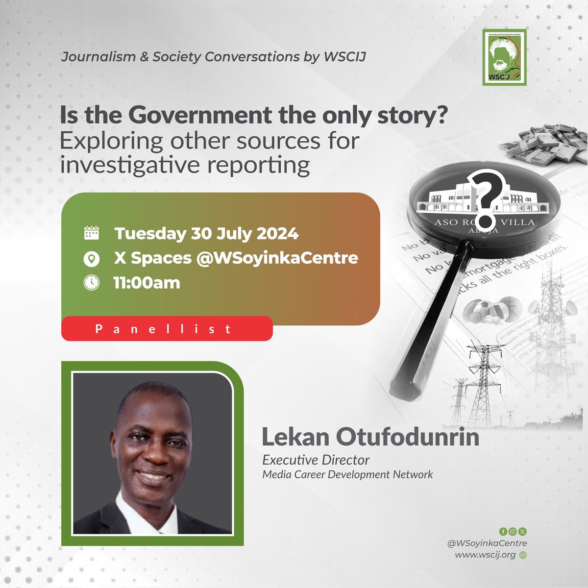 lotufodunrin's tweet photo. What are the other sources to explore for investigative reporting?
Join me and the other speakers at this session by @WSoyinkaCentre that promises to be revealing. https://t.co/mucL6iY44V