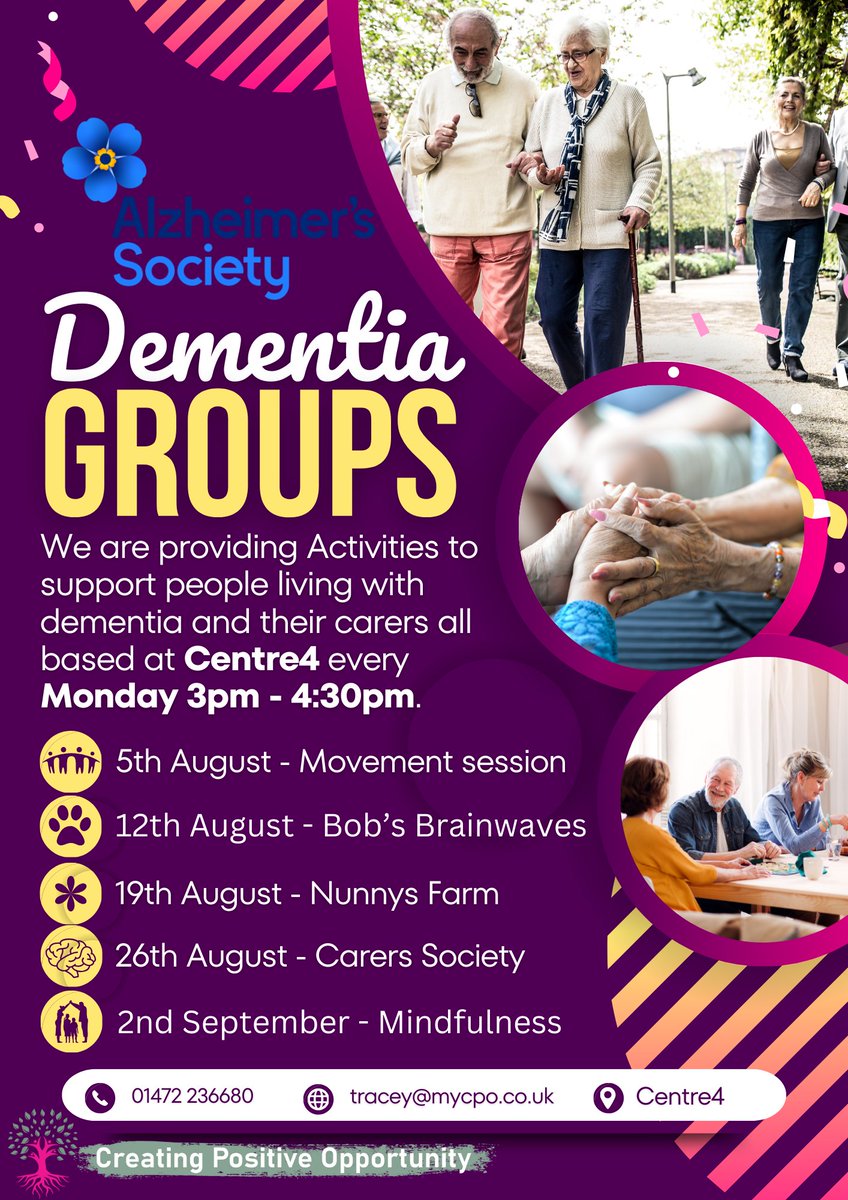 Join us for some creative and fun activities designed specifically for those with dementia and their carers! From Mindfulness to Movement sessions, we provide a warm and welcoming environment where everyone can thrive. #DementiaActivities #CommunitySupport" 🌼🎨🎵