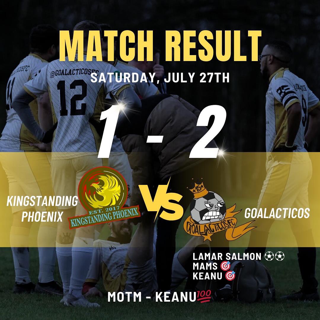 ⚫️🟡⚪️
GOALACTICOS FC 2-1 <a href="/KingsPhoenixA/">Kingstanding Phoenix 'A' FC</a> 
SATURDAY 27TH JULY
PRE SEASON FRIENDLY
GAME ONE

LAMAR ⚽️⚽️
MAMS 🎯
KEANU 🎯

#GOALACTICOSFC
#YELLOWARMY