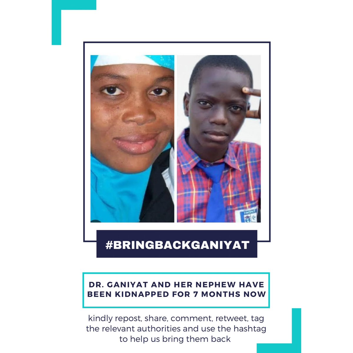 *URGENT APPEAL*❗️❗️❗️

*#BringBackGaniyat*

On December 27th, 2023, Dr. Ganiyat Popoola, a dedicated medical professional and mother of five, was kidnapped from her home at the National Eye Centre Staff Quarters in Mando, Kaduna, along with her husband and nephew.